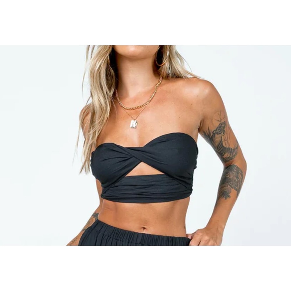 Princess Polly Womens Sz 2 Black Allie Crop Twist Top Removable Shoulder Straps